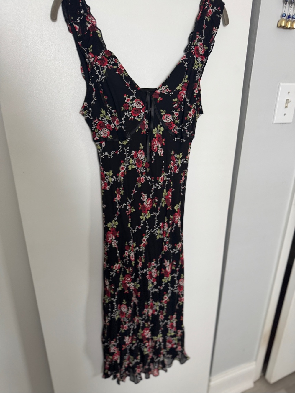 Black Floral Maxi Dress with Pink Rose Print